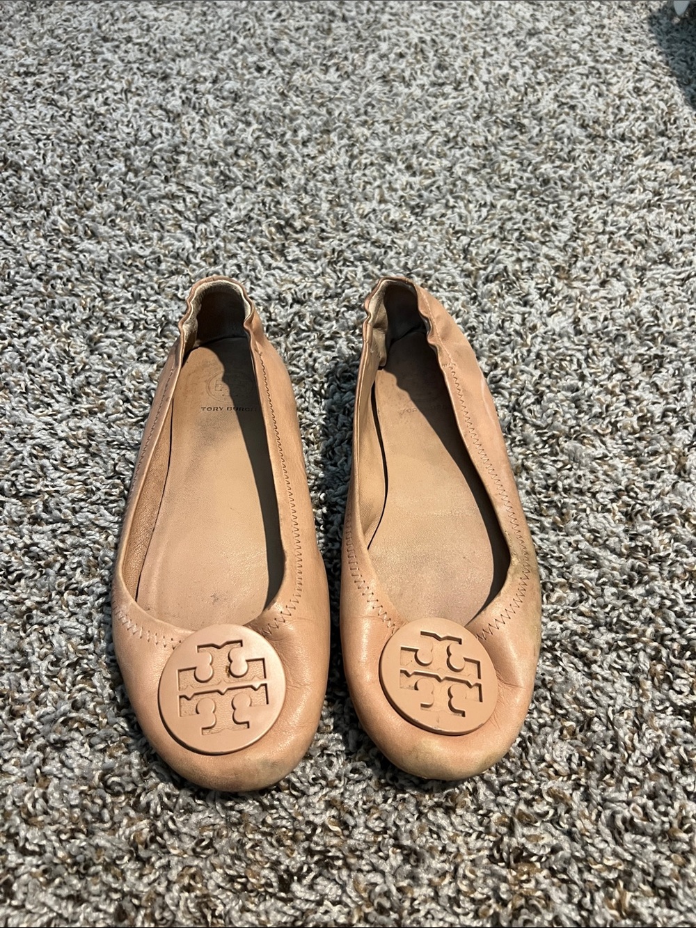 Tory Burch Nude/Tan Leather Logo Ballet Flats